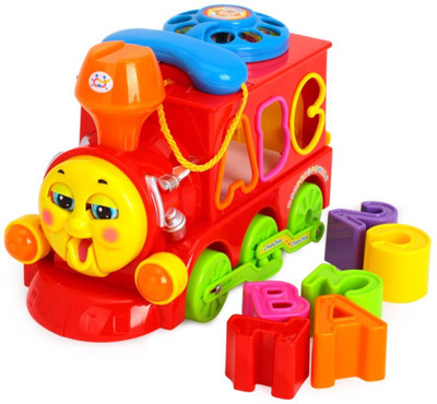 

Imported LittleHamlet Bump & Go Train with Lights & Music Block Letters Shape Sorter Learning Educational Toys for Children(Multicolor)