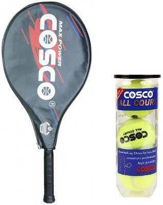 

Cosco Combo of Two, one 'Max Power' Tennis Racquet (Color on Availability) and one 'All Court'' Tennis Ball box (pack of 3) Red, Blue Strung Tennis Racquet(G4 - 4 1/2 Inches, 95 g), Blue;red