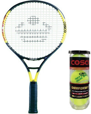 

Cosco Combo of Two , one 'Plus Tour' Tennis Racquet (Color on Availability) and one 'Championship' Tennis Ball Box (Pack Of 3)- Red, Yellow Strung Tennis Racquet(G3 - 4 3/8 Inches, 95 g)