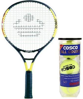 

Cosco Combo of two , one 'Plus Tour' Tennis Racquet (Color on availability) and one 'All court' tennis ball box (Pack Of 3)- Red, Yellow Strung Tennis Racquet(G3 - 4 3/8 Inches, 95 g)