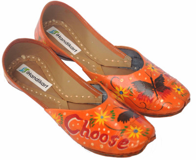 

iHandikart Handpainted Leather Jutti Jutis For Women(Multicolor, Multicolour