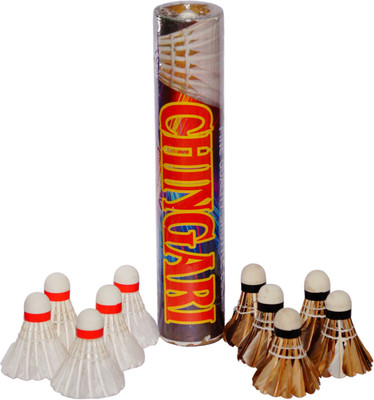

SST SST Chingari B&W-10 Shuttle Feather Shuttle - White, Brown(Medium Fast, 78, Pack of 10)