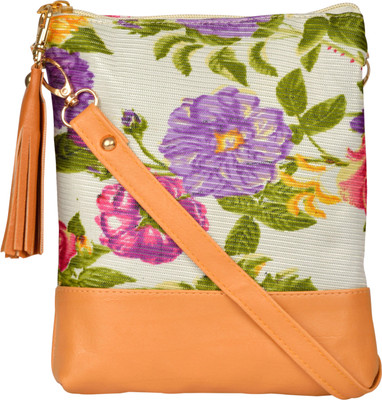 

Exotique Women Casual Tan Brocade Sling Bag