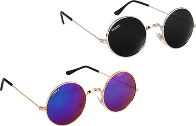 

Verre Round Sunglasses(Black, Blue)