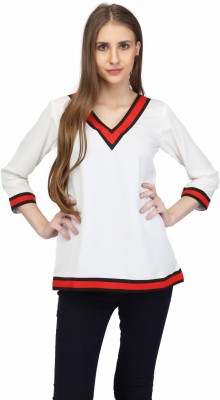 KARMIC VISION Casual 3/4 Sleeve Solid Women White Top