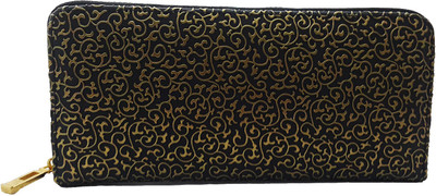

kittons Girls Gold Fabric Wallet(10 Card Slots), Black;gold