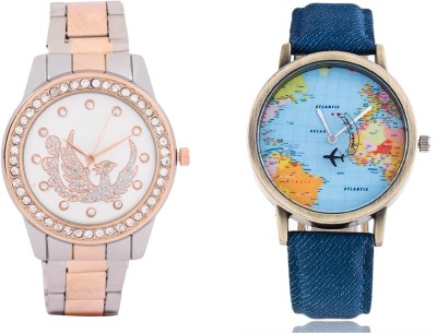 COSMIC WORLD MAP MEN WATCH & TWO TONE STYLES STRAP HAVING EAGLE PRINTED DIAL LADIES DIAMOND STUDDED PARTY WEAR Watch  - For Couple   Watches  (COSMIC)