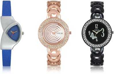 LegendDeal New LR201-202-208 Exclsive Diamond Studed Black - Rose Gold Best Stylish Combo Watch  - For Girls   Watches  (LEGENDDEAL)