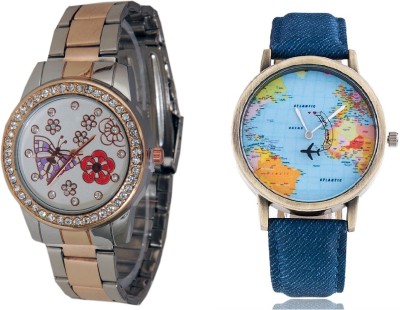COSMIC WORLD MAP MEN WATCH & TWO TONE STYLES STRAP HAVING GARDEN PRINTED DIAL LADIES DIAMOND STUDDED PARTY WEE Watch  - For Couple   Watches  (COSMIC)