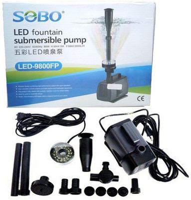 

Sobo LED Fountain Submersible Pump-9800FP | Power: 85W | H.Max: 5M | F.Max: 5500L/H | Water Aquarium Pump(484 cm)