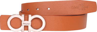 

OD Men Casual Tan Artificial Leather Reversible Belt, Steel gray backle