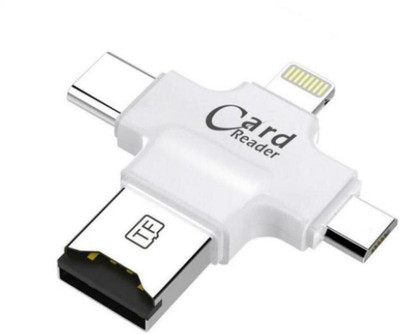 

ShopyBucket Portable Mini OTG Card Reader Four ports (4 in 1) : lightning + Type C + Micro USB + USB Card reader - Like Iflash, Idisk for Iphone, Ipad, Micro USB, SDHC lightning flash drive(color as per availability) Card Reader(White)