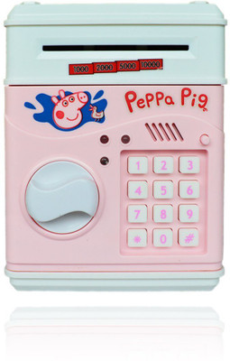 

Darling Toys UV Money Detector Cartoon Printed Money Safe Kids Piggy Savings ATM Bank with Electronic Lock Coin Bank(Pink, White)
