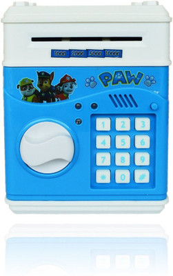 

Darling Toys UV Money Detector Cartoon Printed Money Safe Kids Piggy Savings ATM Bank with Electronic Lock Coin Bank(Blue, White)