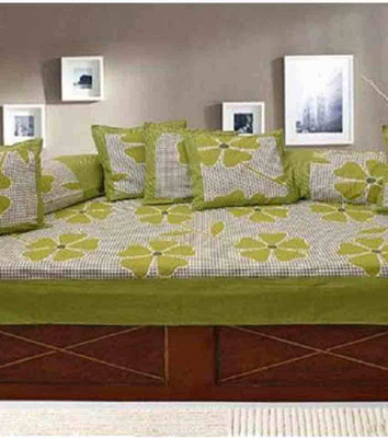 Shivkirpa Cotton Floral Diwan Set(Light Green)