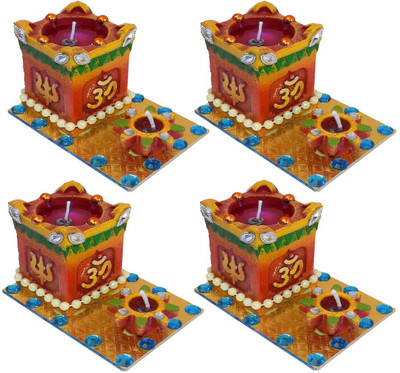 

Craft Art India Religious Handmade Tea Light Candle/Tulsi Diya With Om And Swastika-set of 4 pcs{CAI-DIYA-0075-04,Size(Inch):3x4x3 each} Earthenware (Pack of 4) Table Diya Set(Height: 3 inch)