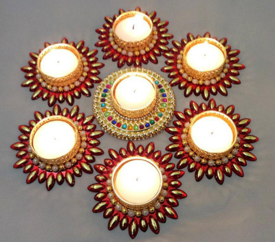 

INDIART Plastic (Pack of 7) Table Diya Set(Height: 9 inch)