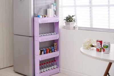 

SYGA Light Purple Vertical 4 Layer Space Saving Storage Organizer Rack Shelf With Wheels For Kitchen Bathroom Plastic Kitchen Rack Plastic Kitchen Rack(Purple)