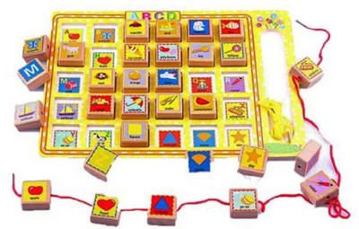 

Montez Educational Alphabet and Character Wooden Learning Block Toy with String(Multicolor)