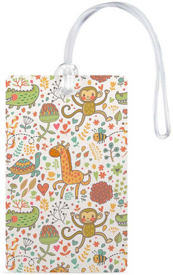 

100yellow Luggage Tags- Animal Printed White Color High Quality Gloss Finish PVC Travel/Bag Tag with Silicon Strap- Ideal For Kids Luggage Tag(Multicolor)