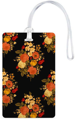 

100yellow Luggage Tags- Floral Printed Black Color High Quality Gloss Finish PVC Travel/Bag Tag with Silicon Strap- Ideal For Gift Luggage Tag(Multicolor)