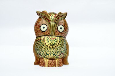

dkrafts Handmade Painted wooden Owl Decorative Showpiece - 10.5 cm(Wooden, Multicolor)