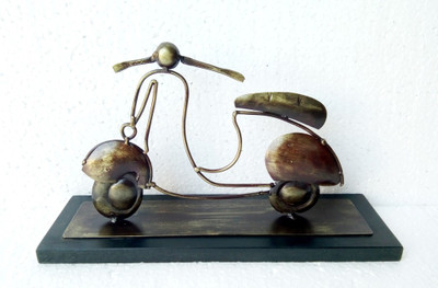 

VedasExports Scooter Table Decor Decorative Showpiece - 10 cm(Iron, Gold)