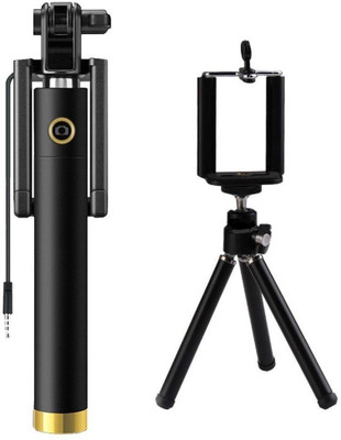 

FKU Mini Stand Holder Clip Bracket Mounting With AUX Selfie Stick Tripod Kit(Black, Supports Up to 150 g)