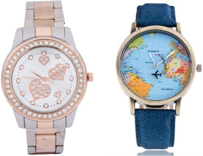 SOOMS WORLD MAP MEN WATCH & TWO TONE STYLES STRAP HAVING HURTS PRINTED DIAL LADIES DIAMOND STUDDED PARTY WEAR Watch  - For Couple   Watches  (Sooms)