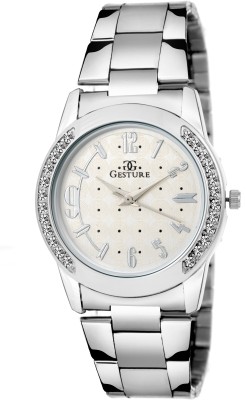 Gesture 08-Silver Crystal Diamond Studded Watch  - For Girls   Watches  (Gesture)