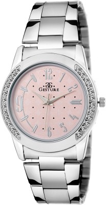 Gesture 08-Pink Crystal Diamond Studded Watch  - For Girls   Watches  (Gesture)