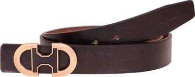 

OD Men Formal Black Artificial Leather Reversible Belt, Gold backle