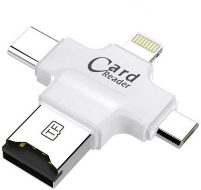 

ShopyBucket The Best 4 in 1 OTG Card Reader Four ports : lightning + Type C + Micro USB + USB Card reader - Like Iflash, Idisk for Iphone, Ipad, Micro USB, SDHC lightning flash drive(color as per availability) Card Reader(White)