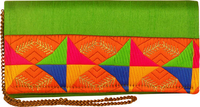 Indha Craft Casual Green Clutch