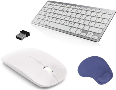 

ReTrack Super Slim Wireless Portable Wireless keyboard & White Mouse With Wrist Mousepad Combo Set