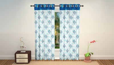 Soumya Furnishings 274 cm (9 ft) Cotton Long Door Curtain Single Curtain(Printed, Blue)