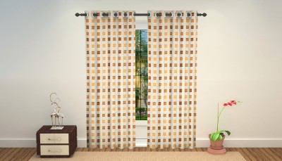 Soumya Furnishings 274 cm (9 ft) Cotton Long Door Curtain Single Curtain(Geometric, Beige)