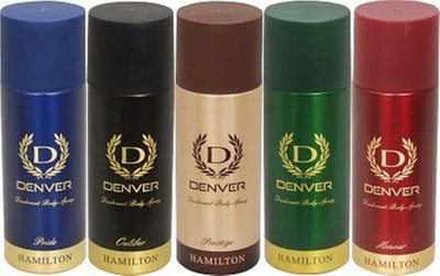 Denver pride,caliber,prestige,hamilton,honour Deodorant Spray - For Men(750 ml, Pack of 5)