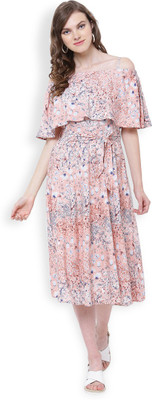 Tokyo Talkies Women Fit and Flare Pink Knee Length Dress