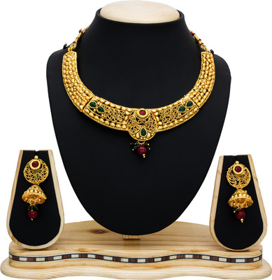 LUXOR Alloy Gold-plated Gold, Green, Maroon Jewellery Set(Pack of 1)