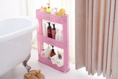 

SYGA Pink Vertical 3 Layer Space Saving Storage Organizer Rack Shelf With Wheels For Kitchen Bathroom Plastic Kitchen Rack(Pink)