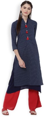 Vishudh Women Printed A-line Kurta(Dark Blue, White)