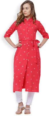 Vishudh Women Solid A-line Kurta(Pink)