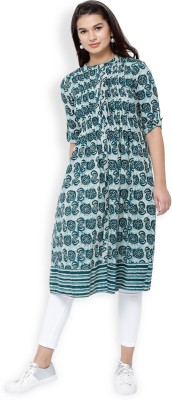 Vishudh Women Printed A-line Kurta(Blue, Beige)