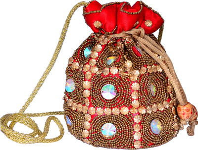 

Purpledip Traditional Silk Potli bag for Women Potli(Red)
