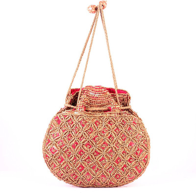 

Purpledip Traditional Silk Potli bag for Women Potli(Red)