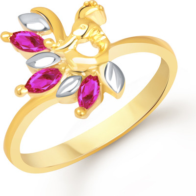VK Jewels Ruby Beaded Mayur Shaped for Women and Girls Alloy Cubic Zirconia Gold Plated Ring