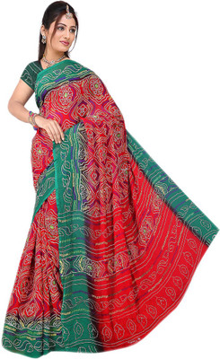 Stylish Sarees Printed Bandhani Crepe Saree(Multicolor)