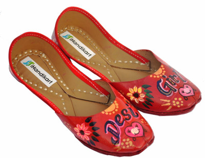 

iHandikart Handpainted Leather Jutti Jutis For Women(Multicolor, Multicolour