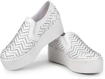 

Bella Toes Designer shoes for Women - Casual Shoes - White Colour Fabric Slip ons sneakers for girls and Women Sneakers For Women(White